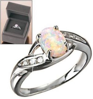   AVON STERLING SILVER CREATED OPAL RING SIZE 6 GIFT BOX CZ ACCENTS NIB
