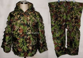 CAMOUFLAGE GHILLIE SUIT JACKET TUNIC AND TROUSERS PANTS WOODLANDS CAMO 