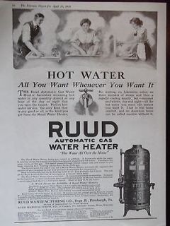 1919 RUUD Automatic Gas Water Heater Original Vintage Advertisement
