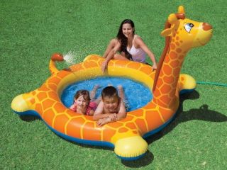 INTEX Inflatable Kids Giraffe Swimming Spray Pool with Water Spout 