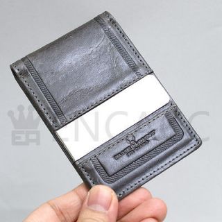 New Mens Genuine Cowhide Oil Leather Business Card Metal MoneyClip 