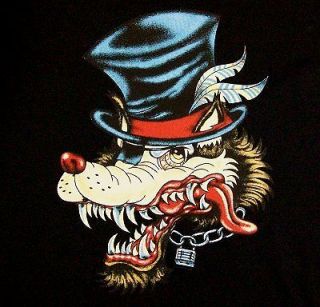 TOP HAT LONER WOLF TATTOO STYLE LONE WOLF T SHIRT WS52
