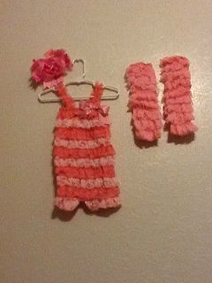 PINK PETTI ROMPER, LEG WARMERS+ BOW BOUTIQUE PHOTO PROP 12 MO   2T