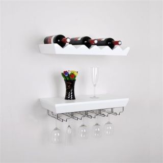   Wall Mounted Bottle Wine Rack Shelf with Glass Holder Set New
