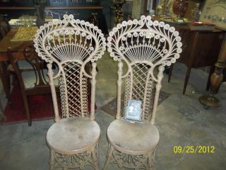 ANTIQUE RARE VICTORIAN PAIR PROP CHAIRS WITH PHOTO WICKER DOG GIRL