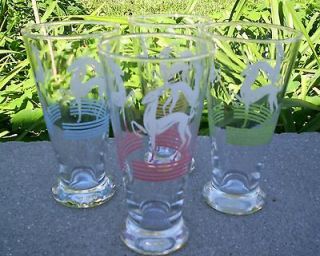Mid Century Retro GAZELLE Beer Glasses 6 Tall Colored Rings WHITE 