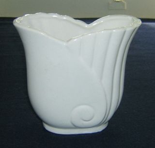 Vintage 1950s White Art Pottery USA Unmarked Deco Swirl Vase