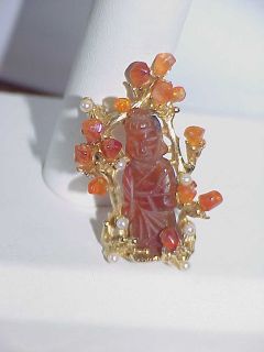   Jewelry EARLY SWOBODA Buddha ASIAN PRINCESS Geisha CARNELIAN BROOCH