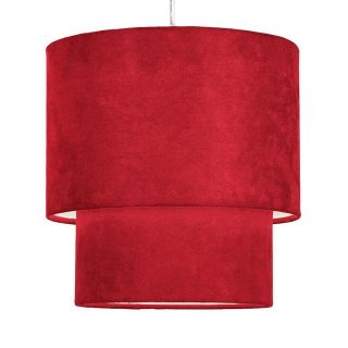 Modern 2 Tier Red Faux Suede Ceiling Pendant Light Lamp Shade New