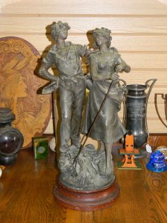   Moreau Lamp Boy & Girl Farm Bronze Rustic Decor Paris Lamp Statue (TP
