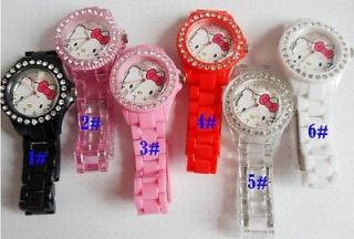 6pcs Lovely color HelloKitty Girls Ladies Womens Crystal Quartz Wrist 