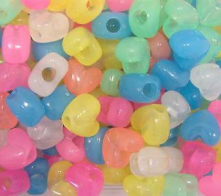 50 Glow in the Dark Heart Beads 12mm 1/2 Jewelry Crafts Made in USA 