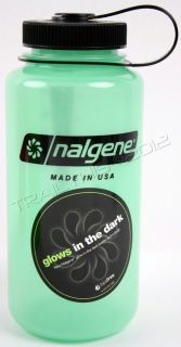 Nalgene 32oz Glow in the Dark Green Wide Mouth Water Bottle Hydration 