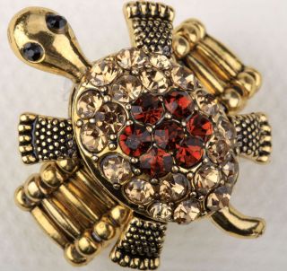 Gold brown crystal turtle tortoise stretchy ring 4;buy 10 items free 