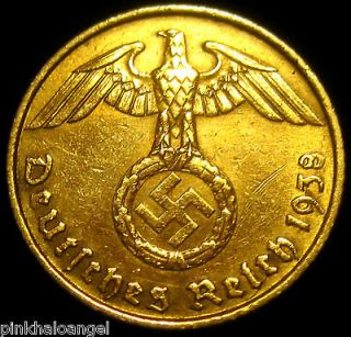 German 3rd Reich 1938A Gold coloured Five Reichspfennig Actual 3rd 