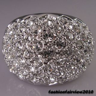 New 18K White Gold GP Full of Swarovski Crystal Cocktail Ring IR015A
