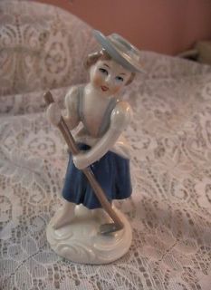 Vintage Goebel Girl Gardening With Hoe Porcelain Figurine W. Germany 