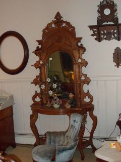 1880s Walnut Mirrored ETAGERE / Hall Stand / Console Table 