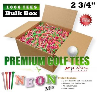   Golf Tees 1000 Piece Bulk Box (Neon Mix) PREMIUM / FIRST QUALITY TEES