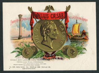 Julius Caesar Gold Coin Cleopatra Vintage Cigar Label Sample