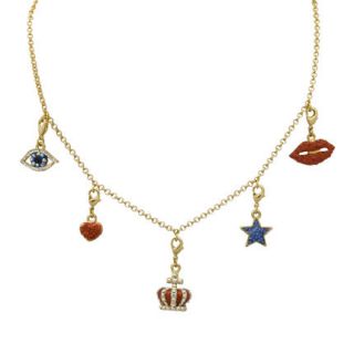   Wilson Crystal Lip Eye Crown Star Heart Charm Necklace Gold Tone NEW
