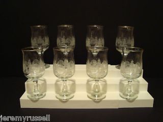   Arbys Winter Scene Glass Holiday Water Glasses MINT Gold Rims Parfait