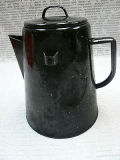 Vtg Graniteware Coffee Pot Enamelware Black White Speckled Cowboy 