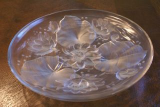 Verlys Frosted Glass Bowl Art Deco France Signed Plate Water Lily Pad 