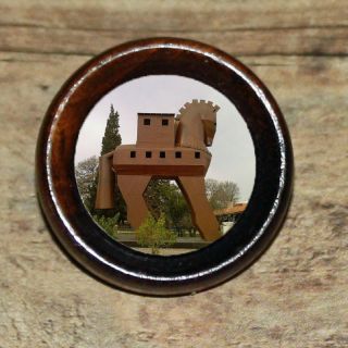 Troy Greek myth history TROJAN HORSE Altered Art Tie Tack or Ring or 