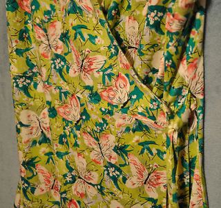 Garnet Hill Dress 6P 6 Petite   Green w/ Butterflies & Side Tie