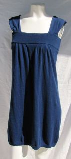   BLUE COTTON WOOL MINI SWEATER KNIT DRESS size S M *machine wash