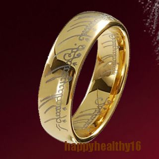 Exquisite Tungsten Carbide LOTR 18K Gold Plated Band Ring 8mm #8 W1