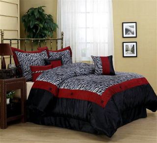 New Black Gray Burgundy Red Zebra Bedding Short Fur Comforter set 