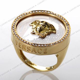 Versace Clear Ring with Gold Balls and Diamonds