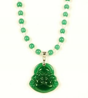 GREEN JADE HAPPY BUDDHA NECKLACE Buddhism Jewelry Accessory Chinese 