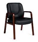 Lot of 6 Black leather Guest Office Chairs with Cordovan Finish Wood 