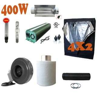   400W Ballast Cool Tube 2pc Grow Bulb 4 Fan Filter Ducting 4x2 Tent