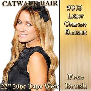   Weft Remy Human Hair Extensions #613 Creamy Blonde 20pc FREE BRUSH