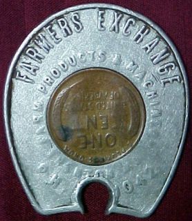 1947 P Encased Cent Penny Horseshoe Farmers Exchange Trenton Missouri 