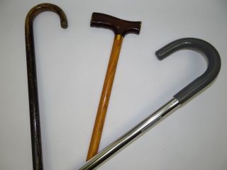   Three Used Wood and Metal Travel Collapsible Walking Sticks Canes NR