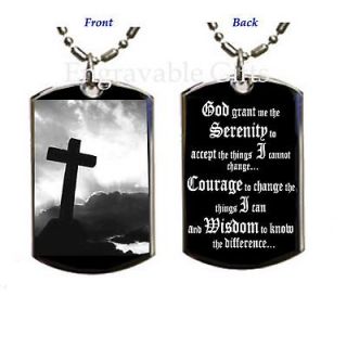Serenity Prayer and Cross   Dog Tag Pendant Necklace 
