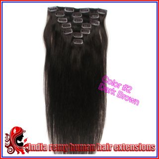 clip in india remy human hair extensions 15 70g color #2 dark brown