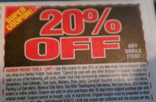 20% OFF COUPON AT HARBOR FREIGHT TOOLS CAN BE USED AT  AND 