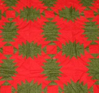   Handmade Patchwork Red & Green Pinapple Log Cabin   QUILT TOP
