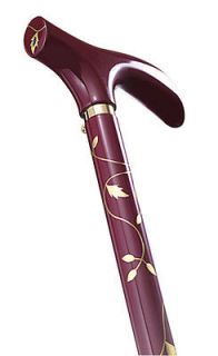   Lacquering with Gold leaf Vermilion Straight Walking Stick for Lady