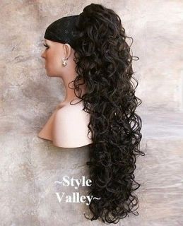 Dark Brown Ponytail Hair Piece extension Long Curly Claw Clip in/on 