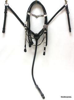 Black Leather Silver V Brow Bridle & Breast Harness Horse Tack Equine