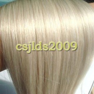 16INCH 40CM CLIP IN HUMAN HAIR EXTENSIONS PLATINUM BLONDE #60