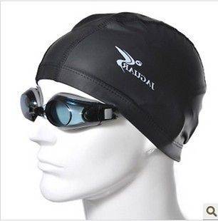 Adult Swimming Hat Swim Cap Polyester Fabric PU Coating Black Pink 