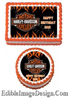 HARLEY DAVIDSON Edible Birthday Party Cake Image Cupcake Topper Favor 